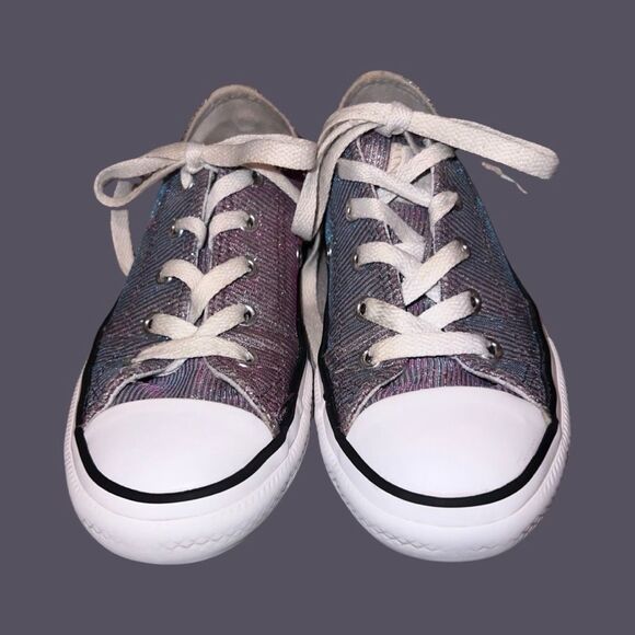 Little Kid Converse CTAS Space Star Ox Silver Glitter Sparkle SNEAKERS Size 13.5 - Picture 2 of 7